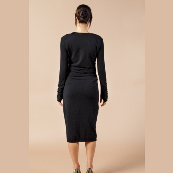 L Black Cashmere Sweater Dress Long Sleeves, Womens Knit Midi Winter Dress NWT - Picture 7 of 12
